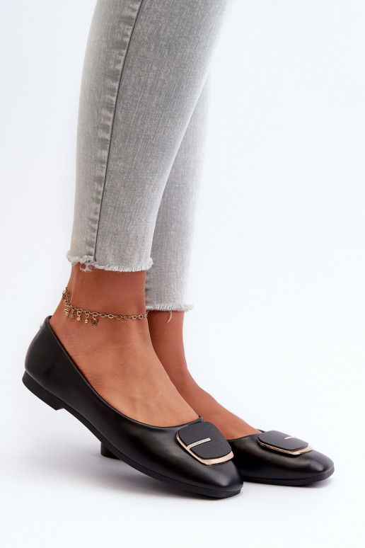 Bailarinas femininas em couro ecológico com enfeites cor preta Edoslli