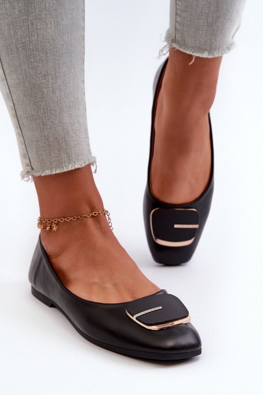 Bailarinas femininas em couro ecológico com enfeites cor preta Edoslli