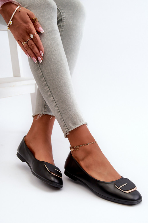 Bailarinas femininas em couro ecológico com enfeites cor preta Edoslli