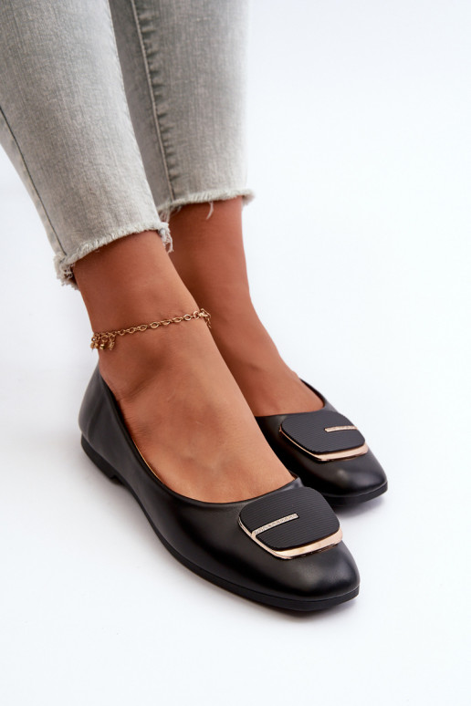 Bailarinas femininas em couro ecológico com enfeites cor preta Edoslli