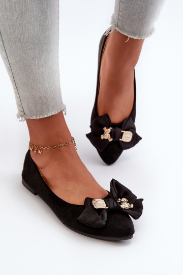 Bailarinas femininas em camurça ecológica com fitas I Broszka cor preta Satris