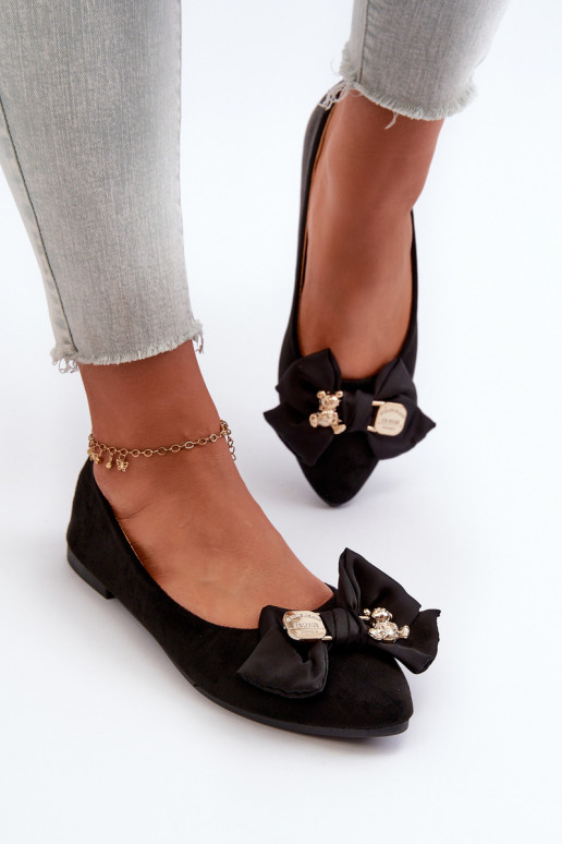 Bailarinas femininas em camurça ecológica com fitas I Broszka cor preta Satris