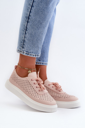 com elementos perfurados sapatos de lazer modelo tênis com plataforma cor rosa Tanvi 2