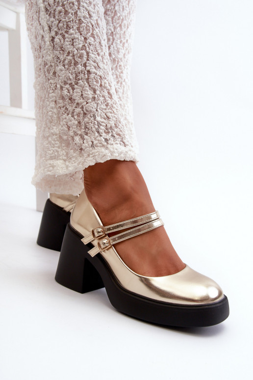 Eko Oda Sapatos com salto largo, cor dourada Halmina