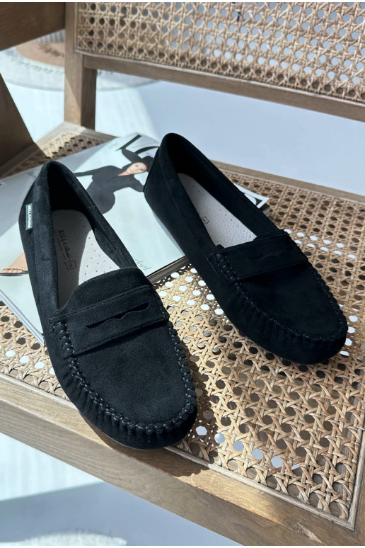 mocassins femininos Z em camurça ecológica cor preta Rerceria