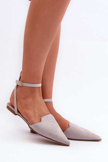 sapatilhas com fitas feitas de camurça ecológica Z Sapatos de bico fino cinza Ellesara 2