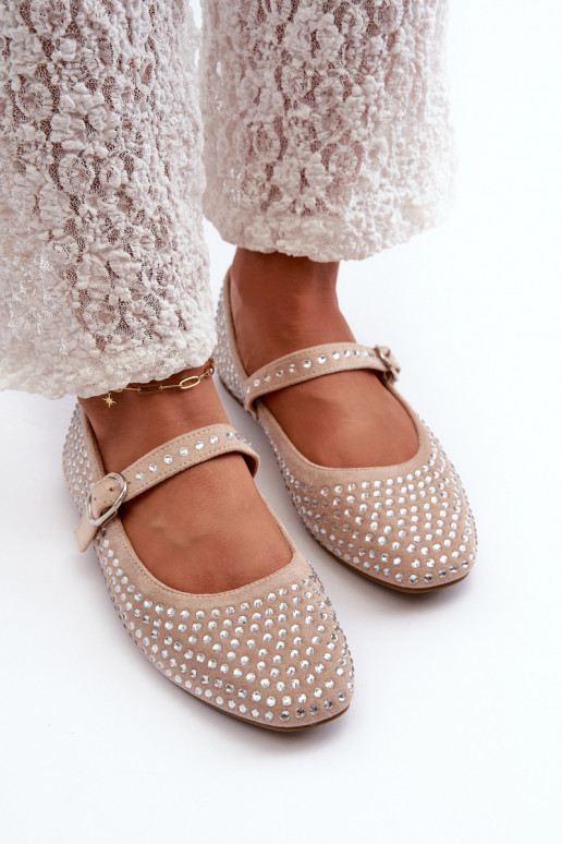 Bailarinas Eco Suede em Ozdobione Com strass bege Tinara