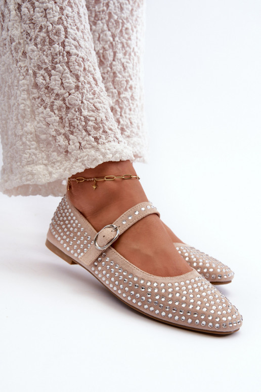 Bailarinas Eco Suede em Ozdobione Com strass bege Tinara