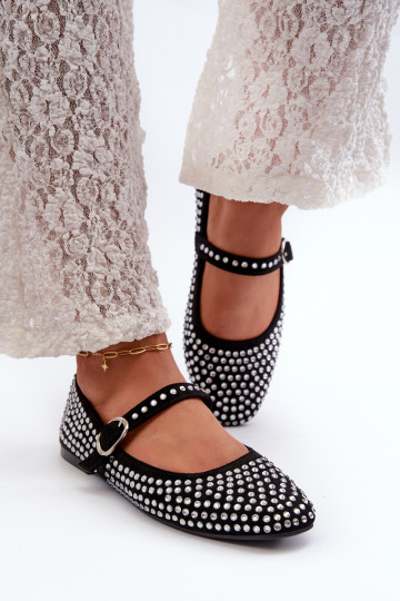 Bailarinas Eko Suede em Ozdobio com strass na cor preta Tinara