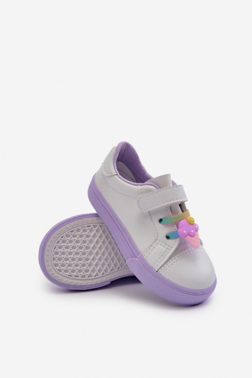 Tênis infantil calçado de lazer Z Przypinku Branco-Roxo Pennyn Tênis infantil calçado de lazer Z Przypinku Branco-Roxo Pennyn