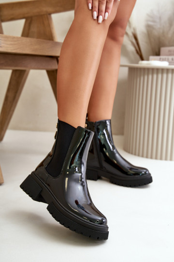 botas estilosas com efeito laca, aquecidas ao Castelo, cor preta Groesta