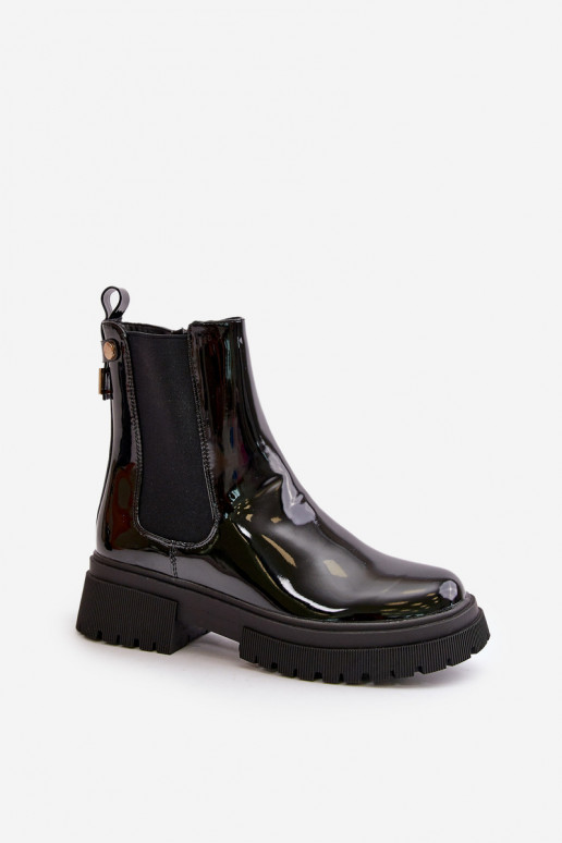 botas estilosas com efeito laca, aquecidas ao Castelo, cor preta Groesta botas estilosas com efeito laca, aquecidas ao Castelo, cor preta Groesta