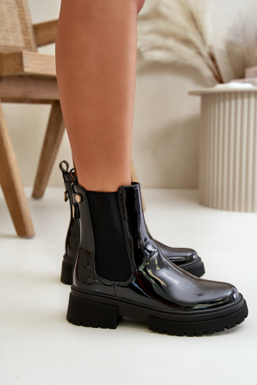 botas estilosas com efeito laca, aquecidas ao Castelo, cor preta Groesta botas estilosas com efeito laca, aquecidas ao Castelo, cor preta Groesta