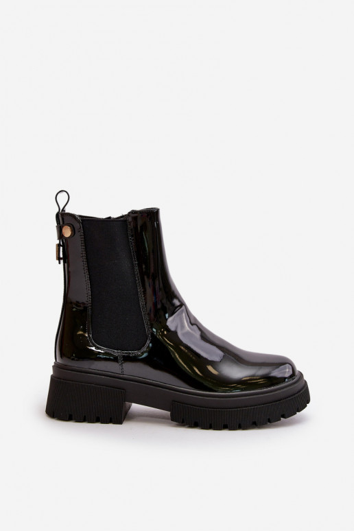 botas estilosas com efeito laca, aquecidas ao Castelo, cor preta Groesta botas estilosas com efeito laca, aquecidas ao Castelo, cor preta Groesta