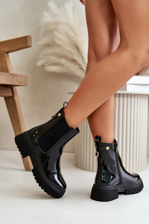 botas estilosas com efeito laca, aquecidas ao Castelo, cor preta Groesta botas estilosas com efeito laca, aquecidas ao Castelo, cor preta Groesta