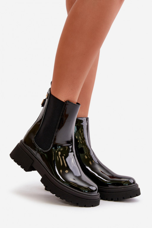 botas estilosas com efeito laca, aquecidas ao Castelo, cor preta Groesta botas estilosas com efeito laca, aquecidas ao Castelo, cor preta Groesta