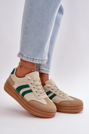 Modelo de tênis calçado feminino com plataforma cor bege-verde Nesonice 2