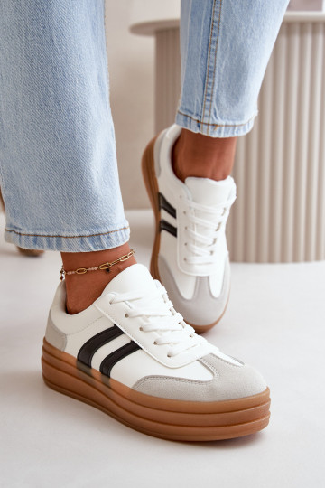 Modelo de tênis sapato feminino com plataforma cor branco-cinza Nesonice