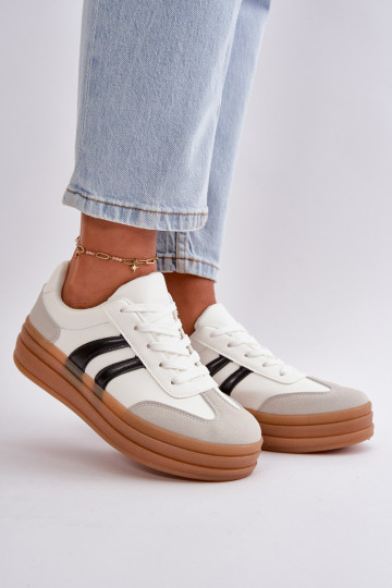 Modelo de tênis sapato feminino com plataforma cor branco-cinza Nesonice 2