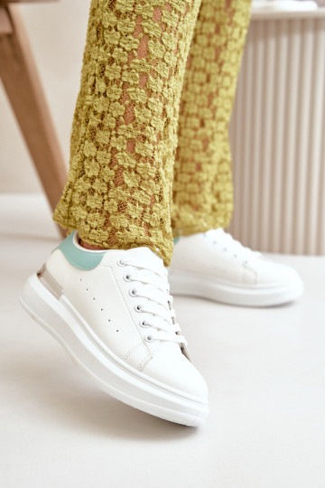Sapatos baixos de lazer com plataforma em couro ecológico Cor branco e verde Nevelena