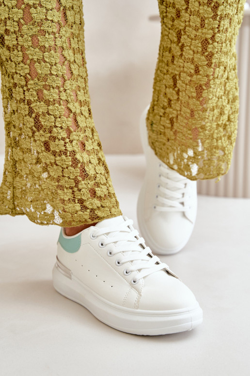 Sapatos baixos de lazer com plataforma em couro ecológico Cor branco e verde Nevelena
