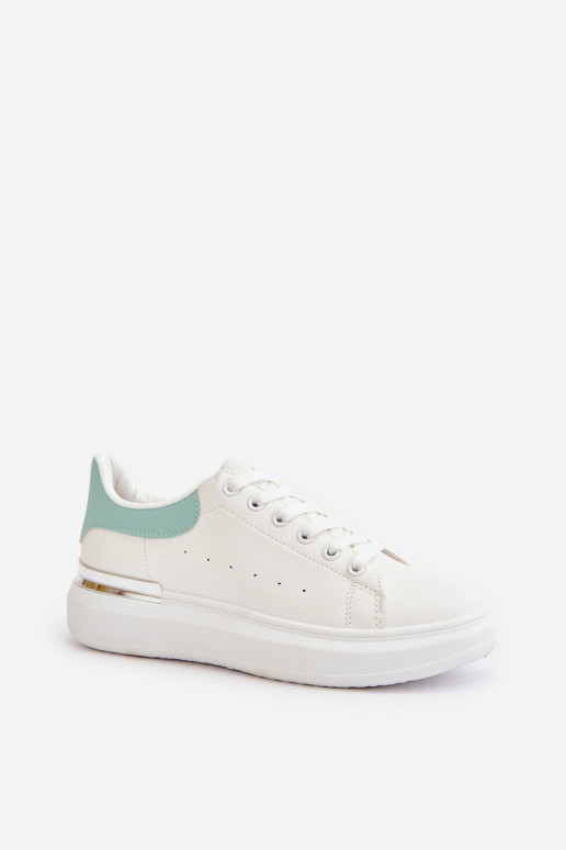 Sapatos baixos de lazer com plataforma em couro ecológico Cor branco e verde Nevelena