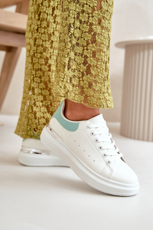 Sapatos baixos de lazer com plataforma em couro ecológico Cor branco e verde Nevelena