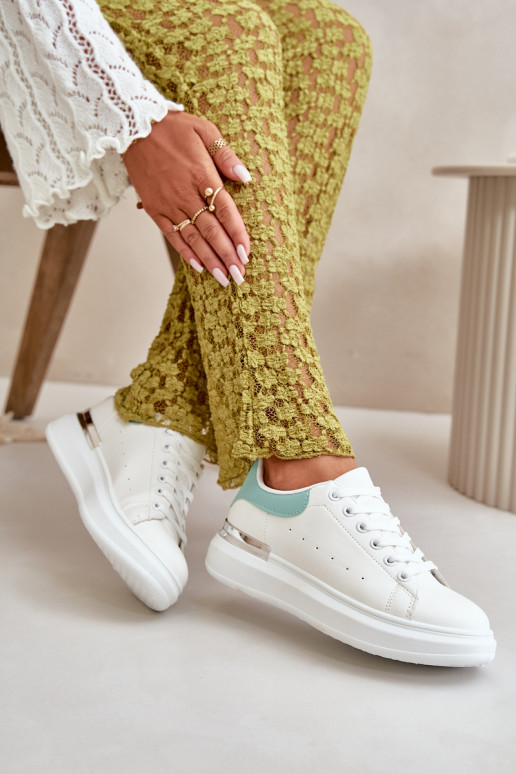 Sapatos baixos de lazer com plataforma em couro ecológico Cor branco e verde Nevelena