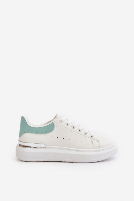 Sapatos baixos de lazer com plataforma em couro ecológico Cor branco e verde Nevelena
