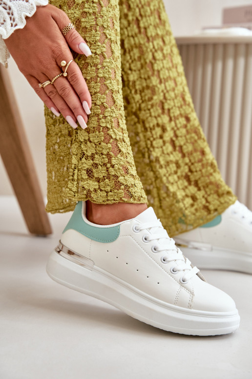 Sapatos baixos de lazer com plataforma em couro ecológico Cor branco e verde Nevelena