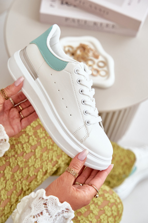 Sapatos baixos de lazer com plataforma em couro ecológico Cor branco e verde Nevelena