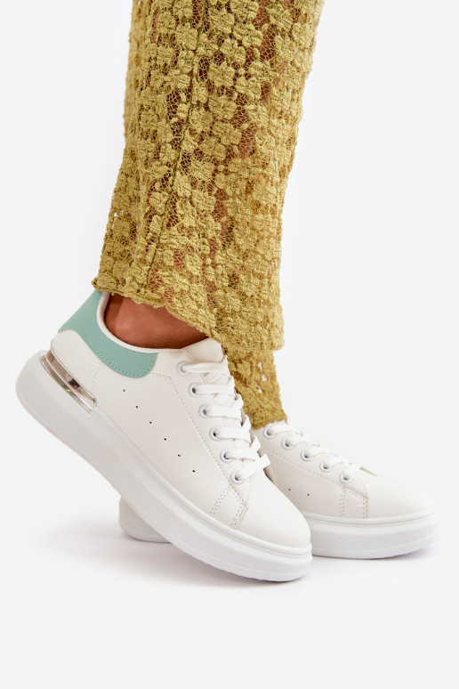 Sapatos baixos de lazer com plataforma em couro ecológico Cor branco e verde Nevelena