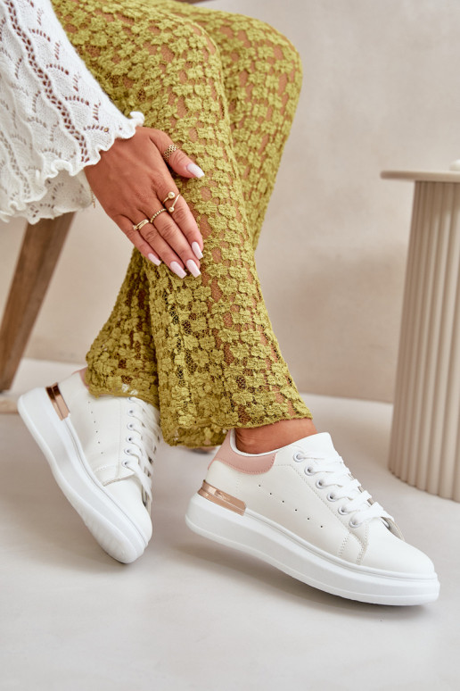 Baixo Sapatos de lazer com uma plataforma de couro ecológico Branco-rosa Nevelena