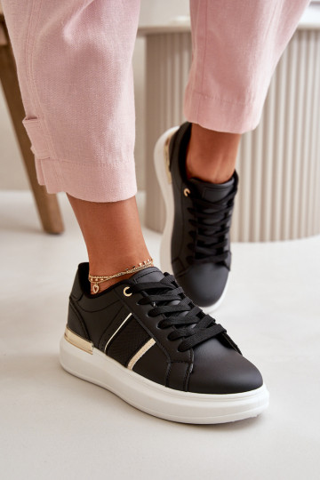 Elegante À modalo de tênis Feminino com uma plataforma de couro ecológico cor preta Nevisase 2