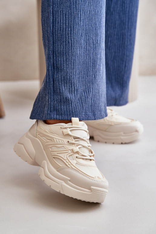 calçados esportivos tênis modelo sapatos femininos com sola maciça da moda marfim Lerista