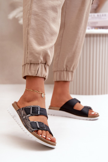 Feminino Chinelos confortáveis com fivelas Inblu CN000033 azul escuro