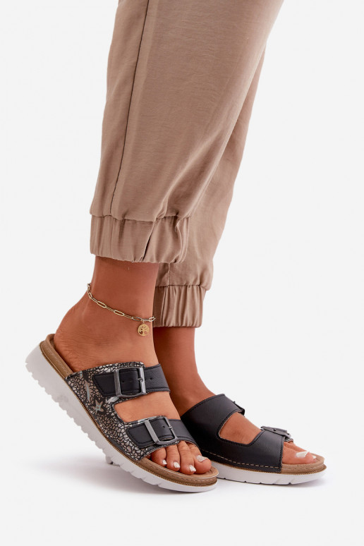 Feminino Chinelos confortáveis com fivelas Inblu CN000033 azul escuro Feminino Chinelos confortáveis com fivelas Inblu CN000033 azul escuro