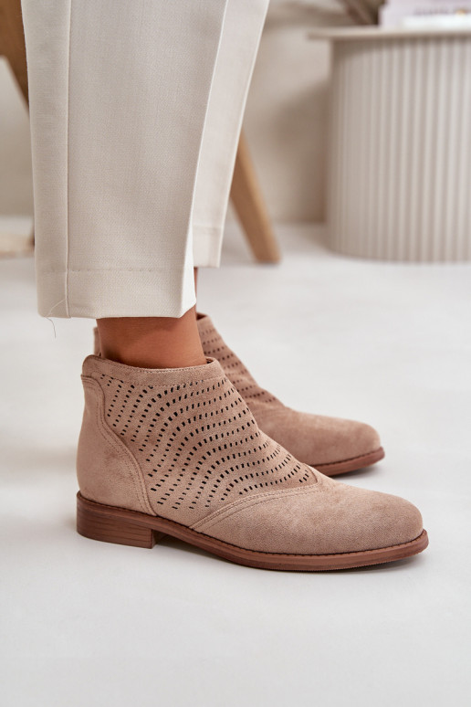 Botas femininas com salto largo com elementos abertos bege S.Barski HY42-076