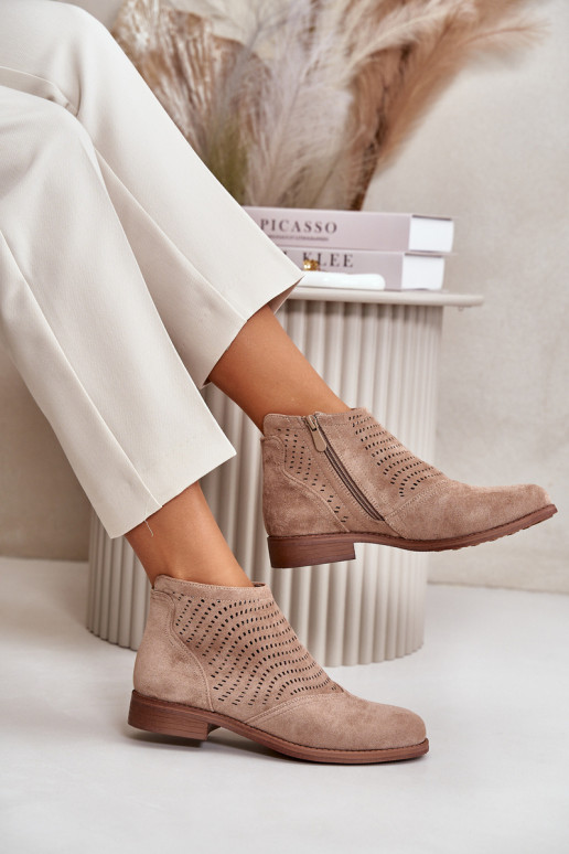 Botas femininas com salto largo com elementos abertos bege S.Barski HY42-076