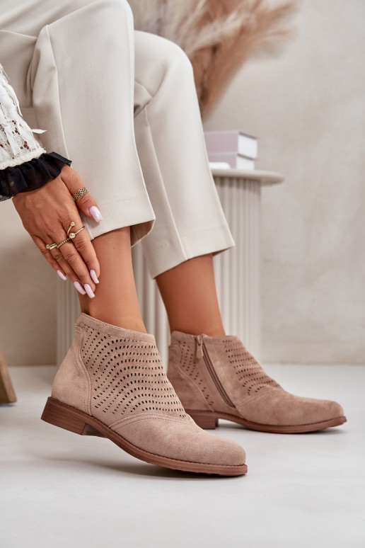 Botas femininas com salto largo com elementos abertos bege S.Barski HY42-076