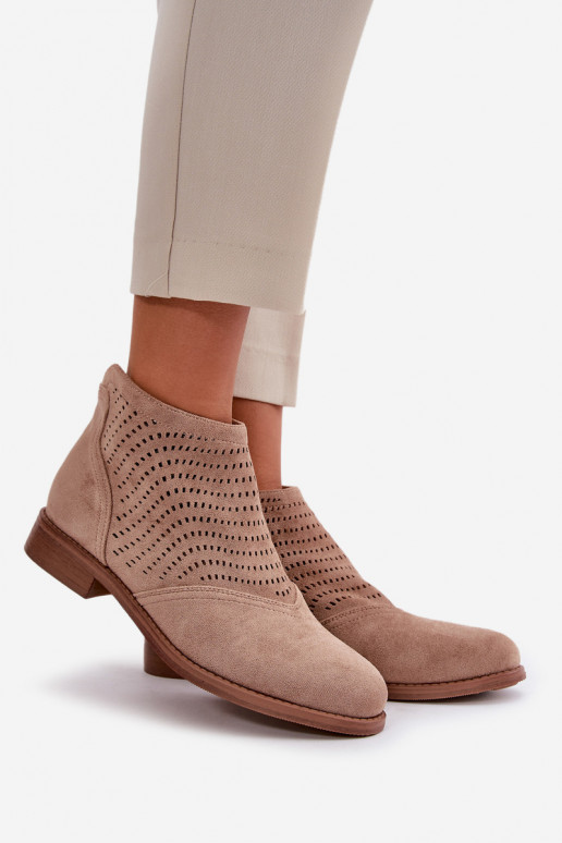 Botas femininas com salto largo com elementos abertos bege S.Barski HY42-076