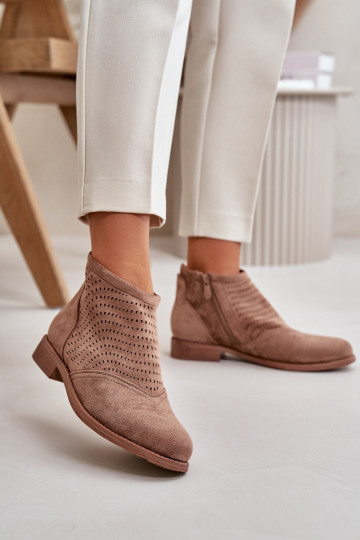 Botas femininas com salto largo com elementos abertos cor marrom S.Barski HY42-076