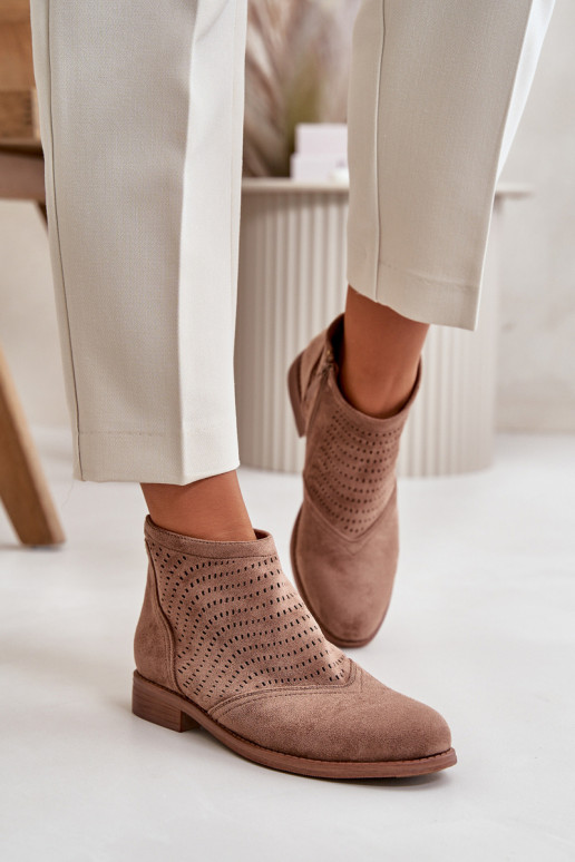 Botas femininas com salto largo com elementos abertos cor marrom S.Barski HY42-076