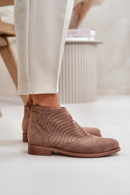 Botas femininas com salto largo com elementos abertos cor marrom S.Barski HY42-076