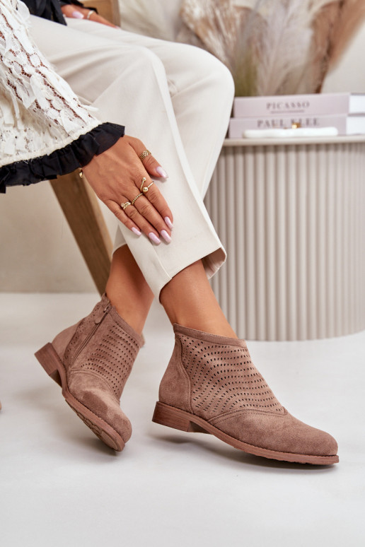 Botas femininas com salto largo com elementos abertos cor marrom S.Barski HY42-076