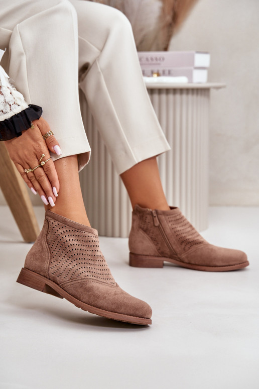 Botas femininas com salto largo com elementos abertos cor marrom S.Barski HY42-076