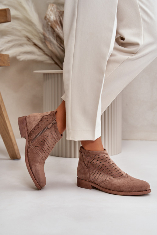 Botas femininas com salto largo com elementos abertos cor marrom S.Barski HY42-076