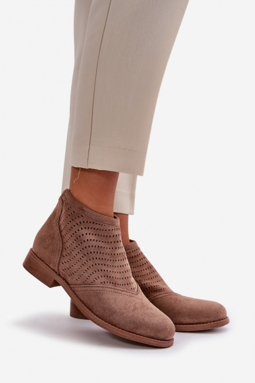 Botas femininas com salto largo com elementos abertos cor marrom S.Barski HY42-076