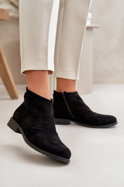 Botas femininas com salto largo com elementos abertos cor preta S.Barski HY42-076