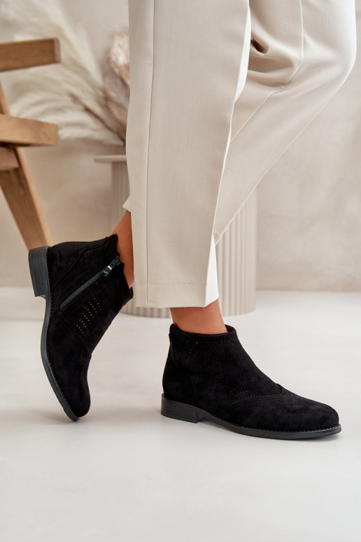 Botas femininas com salto largo com elementos abertos cor preta S.Barski HY42-076